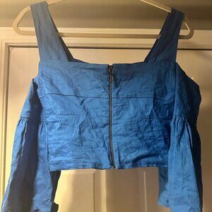 A.L.C. Blue Structured Crop Top Bell Sleeve NWT Size Petite